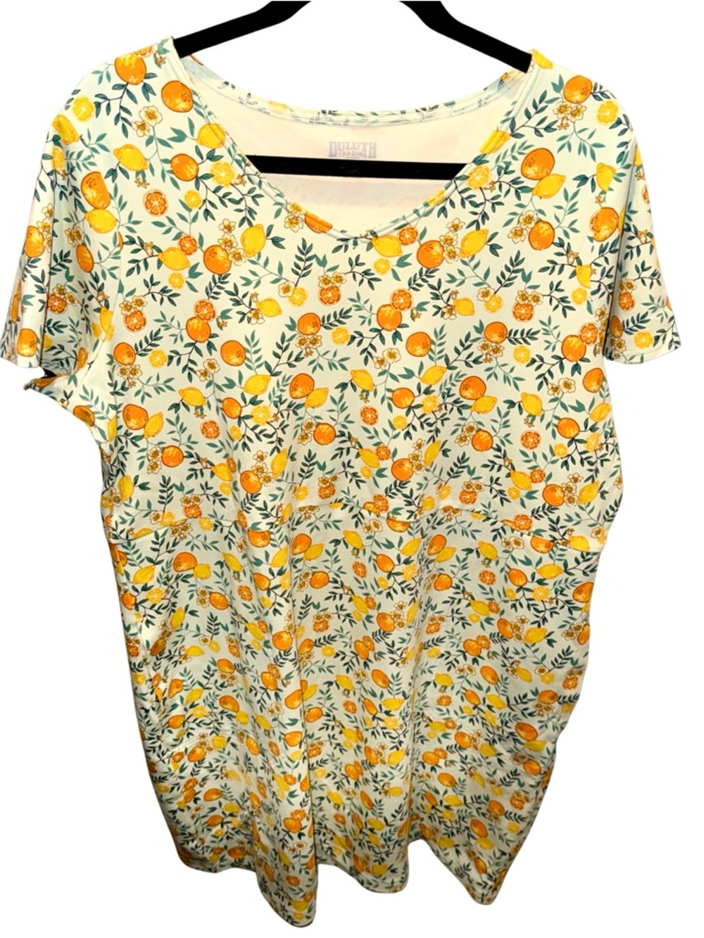 Duluth Trading Co Short Sleeve Dress with Orange Lemon Floral Blossom Print XL